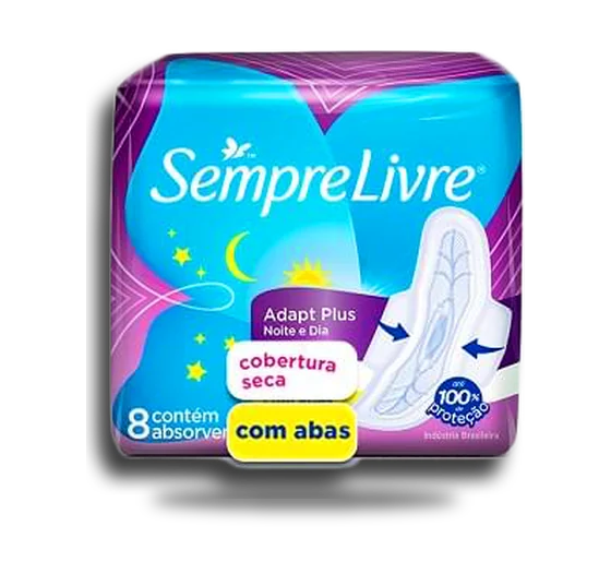 Absorvente Noturno Sempre Livre com Abas Cobertura Seca 8 un